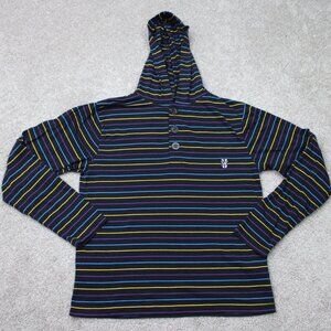 Blizzard StarCraft II Hoodie Mens Medium Black Striped Henley Hooded Sweatshirt